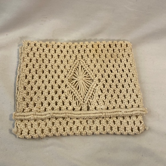 Vintage Marcrame Crochet Clutch Cloth 1970s Bag Boho - Picture 1 of 4